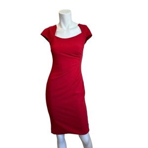 L.K. Bennett Red Bodycon Corvina Ruched Side Midi Dress sz 2